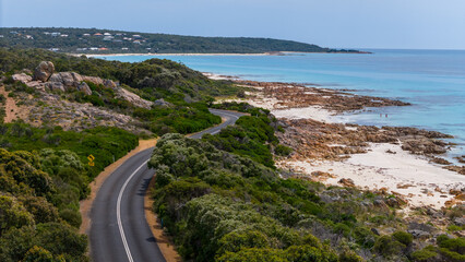 drone flying over scenic road around Yallingup  in Dunsborough, Margaret River - Western Australia