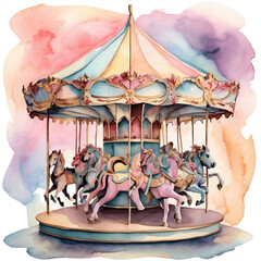Pastel Circus Carousel  watercolor. Generative AI