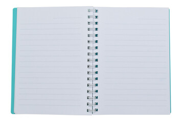 top view image of open notebook with blank page, lined paper texture background