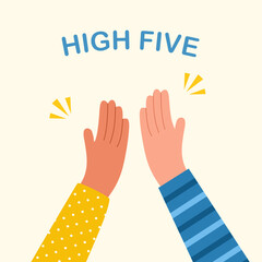 High five hands concept vector illustration. Colleagues friendship. Teamwork business success. Celebration of win.