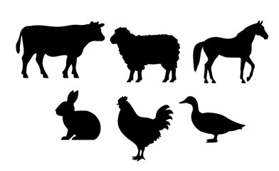 Animals Farm Silhouettes Vector collection - obrazy, fototapety, plakaty