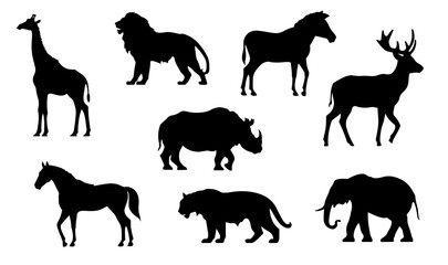animal wild african Silhouettes Vector collection - obrazy, fototapety, plakaty