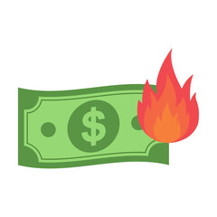 Vector illustration of money on fire icon sign and symbol. colored icons for website design .Simple design on transparent background (PNG).