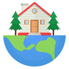 Vector illustration of house on earth icon sign and symbol. colored icons for website design .Simple design on transparent background (PNG).