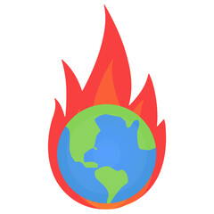 Vector illustration of the earth is on fire icon sign and symbol. colored icons for website design .Simple design on transparent background (PNG).