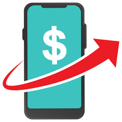 Vector illustration of finance on smartphone icon sign and symbol. colored icons for website design .Simple design on transparent background (PNG).