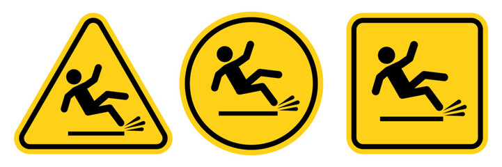 Hazard slippery surface wet floor sign, vector illustration isolated on white background.