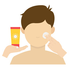 Vector illustration of face sunscreen icon sign and symbol. colored man icons for website design .Simple design on transparent background (PNG).
