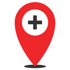 Vector illustration of Medical location. Simple icon in red color on White background.
