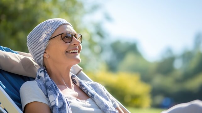Portrait of the patient woman after chemotherapy&nbsp;female cancer patient wearing head scarf