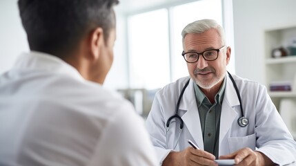 Cancerpatient consult with doctor in uniform in hospital