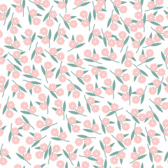 Pink seamless flowers pattern. Delicate petals and vibrant blossoms create an artistic and vintage botanical illustration. Perfect for wallpaper, fabric, wrapping paper and more.