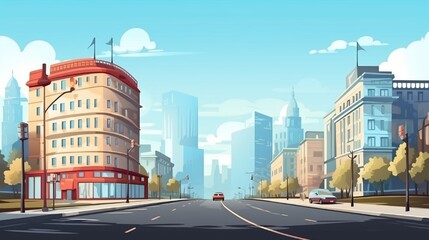 Fototapeta na wymiar Hotel in the city street landscape view vector illustration, 