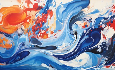 abstract background with blue, red and white paint splashes