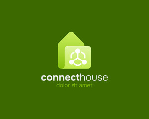 Colorful flip house logo with connecting symbol