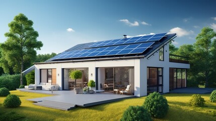 Versatile Sustainable Home: Featuring Solar Panels and Wind Turbine Setup