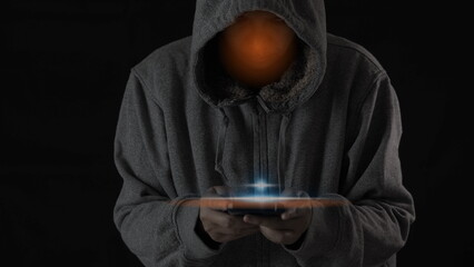 Hacker and light on mobile phone screen, Hacker attacking internet