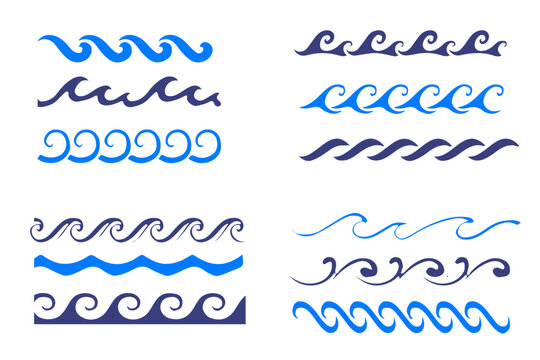 Waves line set. Waves collection vector illustration. Wave line and wavy zigzag pattern lines. Smooth end squiggly horizontal curvy squiggles