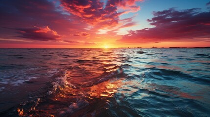 Mesmerizing Ocean Sunset. Vibrant Skies and Dynamic Waves