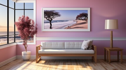 Elegant Living Room with Coastal Artwork