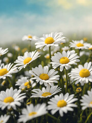 Abstract Spring Landscape Featuring Daisies in a Field
