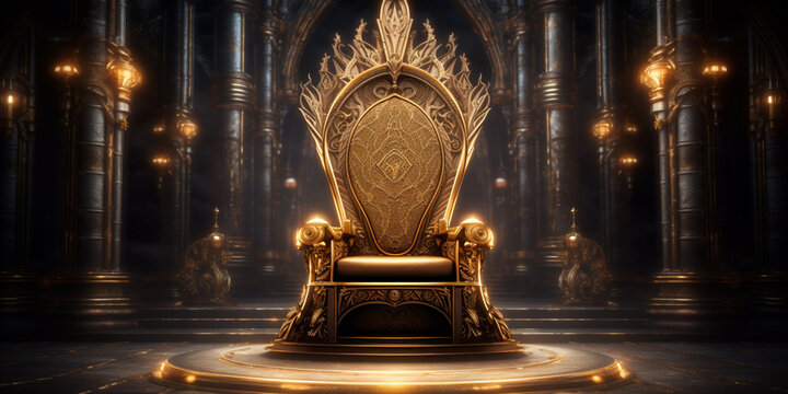 Christie's Large Image Araphid chair with a gold throne and a clock in a room.AI Generative