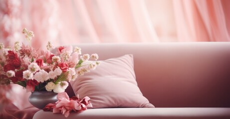 Elegant Pink Roses on Vintage Sofa