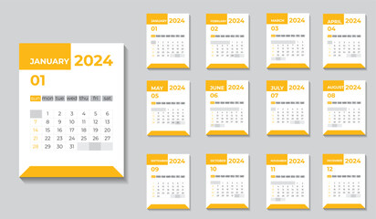 2024 Calendar design, wall calendar A4 size template, Fully editable file.