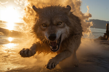 Bullet Time Photography. wolf hunting