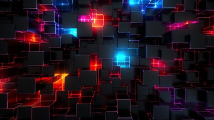 abstract geometric background with neon lights and cubes