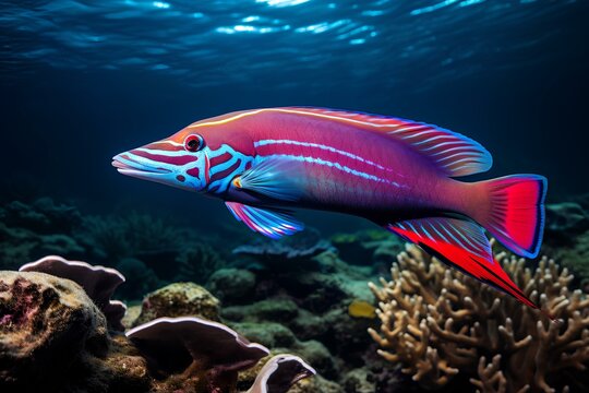 cleaner wrasse fish in natural ocean environment. Ocean photography