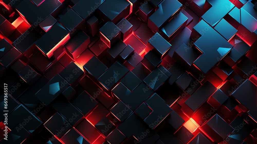 Wall mural abstract geometric background with neon lights and cubes - Wall murals