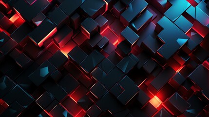 abstract geometric background with neon lights and cubes - obrazy, fototapety, plakaty
