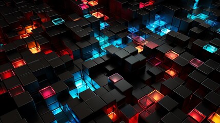 abstract geometric background with neon lights and cubes