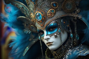 beautiful woman in Traditional venice mask and make up at carnival