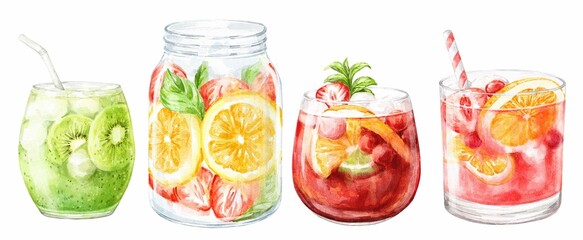 Fruit summer cocktails in a glass