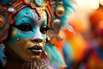 african woman in carnival mask - obrazy, fototapety, plakaty