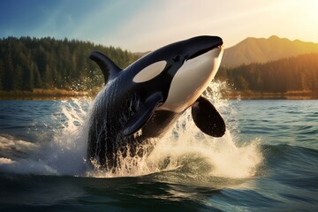 killer whale in ocean natural environment. Ocean nature photography - obrazy, fototapety, plakaty