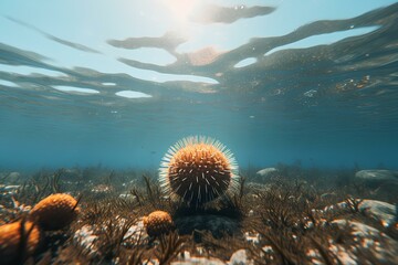 Naklejka na ściany i meble urchin in ocean natural environment. Ocean nature photography