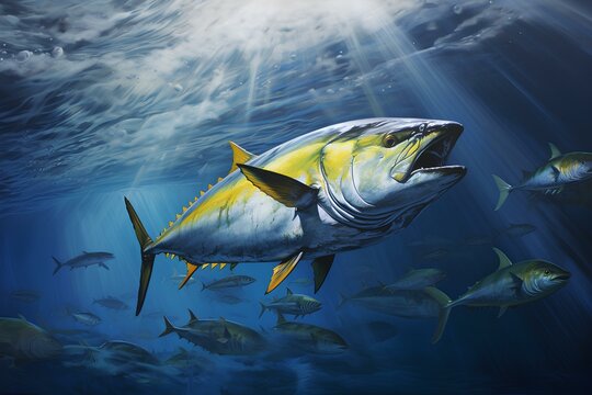 yellowfin tuna in ocean natural environment. Ocean nature photography