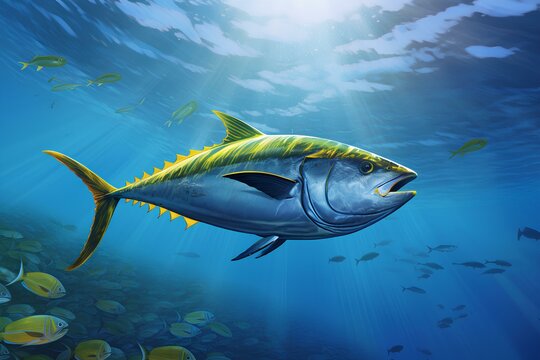 yellowfin tuna in ocean natural environment. Ocean nature photography