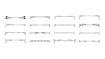 Set Black Simple Line Collection Doodle Border Elements Vector Design Style Sketch Isolated Illustration For Banner