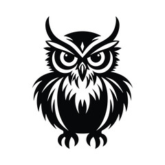 Black and white owl illustration with big eyes