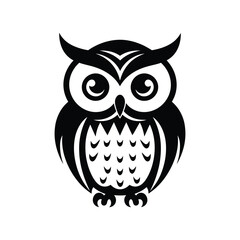 Black and white owl illustration with big eyes