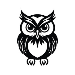 Black and white owl illustration with big eyes