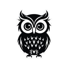 Black and white owl illustration with big eyes