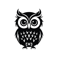 Black and white owl illustration with big eyes