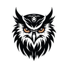 Black and white owl illustration with big eyes