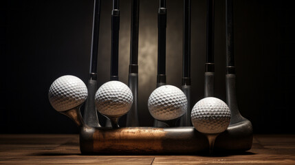 A set of golf clubs leaning against a wooden fence