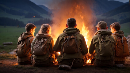 scouts sit by the campfire